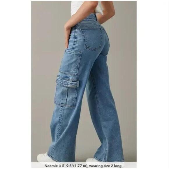 American Eagle Curvy Super High-Rise Baggy Wide Leg Cargo Jeans 18 LONG - Picture 1 of 9